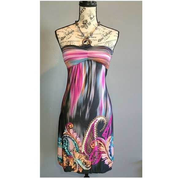 828 Paisley Print Halter Dress (L) - Picture 1 of 2